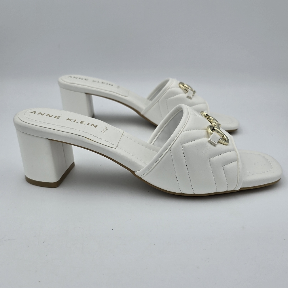 NWOT Anne Klein Kendra Slippers (Block Heel Slide Sandals), White & Gold, 9.5M - Picture 2 of 16